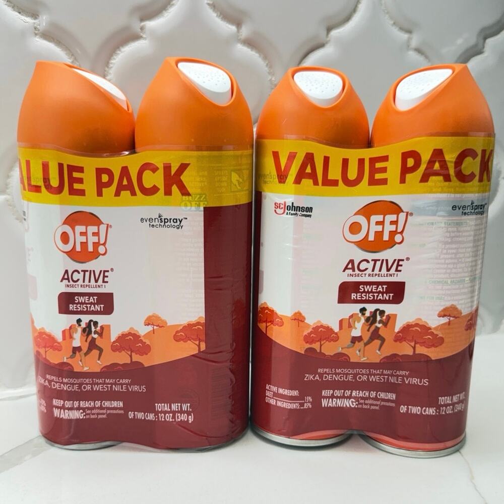 OFF! Active Insect Repellent 15% DEET 6 oz 4 Pack Sweat Resistant Sealed
